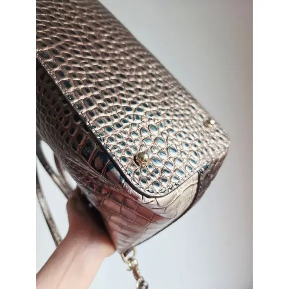 Brahmin Duxbury Satchel Petrol Magnus Croc Embossed Leather Bag Strap Dust Bag - Picture 5 of 16